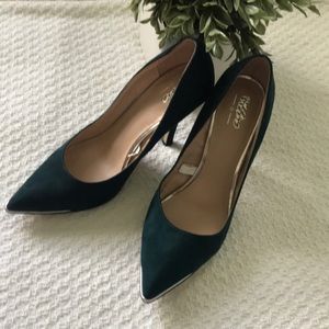 Turquoise Pointed Toe Suede Heels